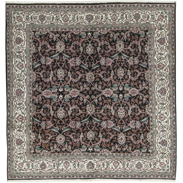 Bokara Rug Co., Inc. HandKnotted HighQuality Black and Ivory Square